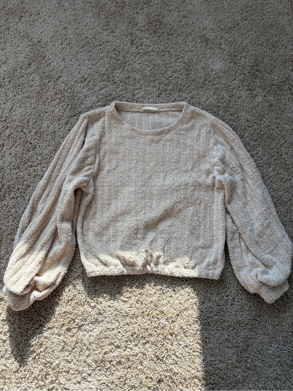 Altar'd State Cream Cozy Textured Crewneck Sweater